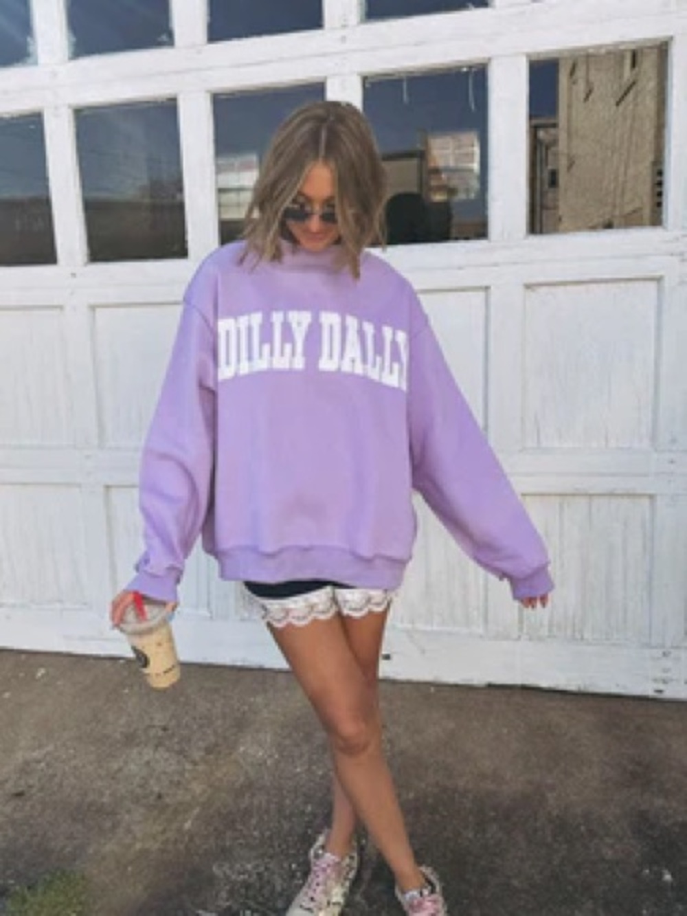 Bucketlist Dilly Dally Lavender Oversized Women's Sweatshirt